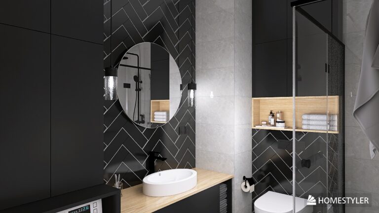 Czerń, światło i ciepło drewna – łazienka z charakterem, która zostaje w pamięci